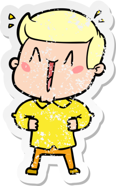 Bir insan tarafından çizilmiş heyecanlı bir karikatür çıkartması.