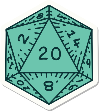 Bir insan tarafından çizilmiş doğal 20 D20 zar etiketi.