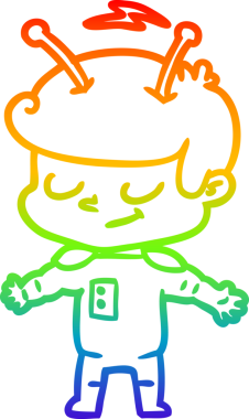 Gökkuşağı gradyan çizimi bir insan tarafından çizilmiş dost bir uzay adamının çizimi