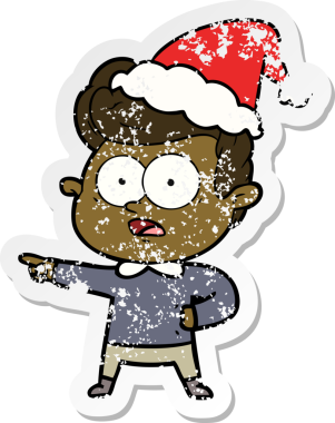 Bir insan tarafından çizilmiş Noel Baba şapkası takan bir adamın sıkıntılı çıkartması.