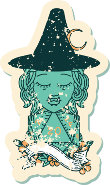 Retro Dövme Biçimi Bir insan tarafından çizilmiş doğal 20 zarlı yarım ork büyücüsü