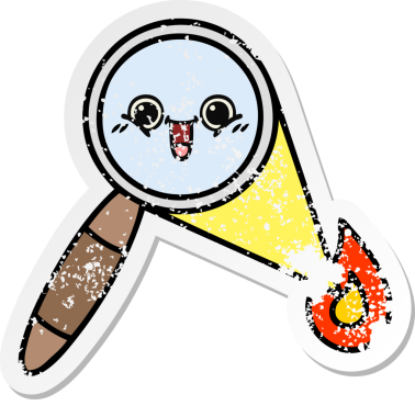 Bir insan tarafından çizilmiş sevimli bir çizgi film büyüteçinin sıkıntılı çıkartması.