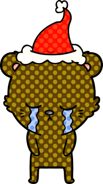 Ağlayan el çizimi çizgi roman stili Noel Baba şapkası takan bir ayı insan tarafından çizilmiş.