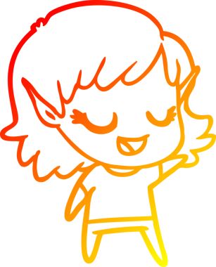 Bir insan tarafından çizilmiş mutlu bir elf kızı çizimi.