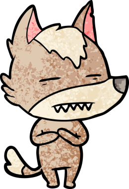 Bir insan tarafından çizilen dişleri gösteren bir kurt çizgi filmi.