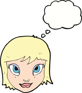 Bir insan tarafından çizilmiş düşünce baloncuklu kadın yüzü.