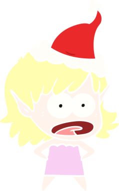 Bir insan tarafından çizilmiş Noel Baba şapkası giyen şok olmuş bir elf kızının el resmi.