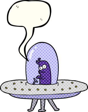 Bir insan tarafından çizilmiş serbest çizilmiş çizgi roman konuşma balonu uçan daire.