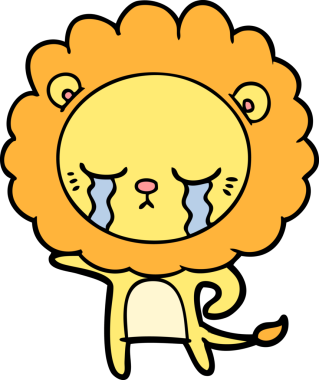 Bir insan tarafından çizilmiş ağlayan çizgi film aslanı.