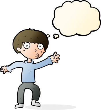 Çizgi filmci çocuk, bir insan tarafından çizilmiş düşünce balonuyla uyarı sallıyor.