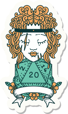 Bir insan tarafından çizilmiş 20 zarlı bir insan barbarının çıkartması.