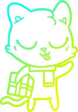 Bir insan tarafından çizilen çizgi film kedisinin soğuk gradyan çizgisi.