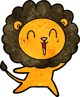 Bir insan tarafından çizilmiş gülen aslan çizgi filmi.