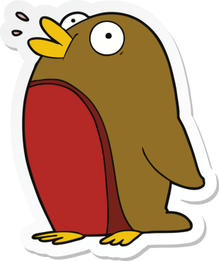 Bir insan tarafından çizilmiş Robin çizgi filminin çıkartması.