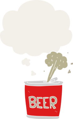 Düşünce baloncuklu çizgi film bira kutusu insan tarafından çizilmiş.