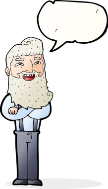 Bir insan tarafından çizilmiş sakallı mutlu bir çizgi film karakteri.