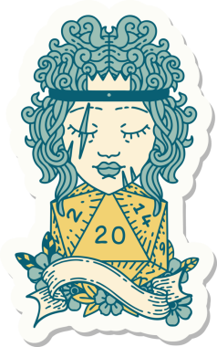 Bir insan tarafından çizilmiş 20 zarlı bir insan barbarının çıkartması.