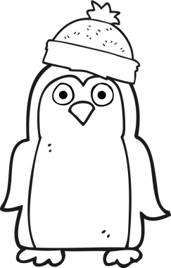 Bir insan tarafından çizilmiş siyah beyaz penguen çizimi.