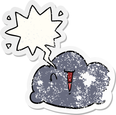 Konuşma baloncuğu olan karikatür bulutu bir insan tarafından çizilmiş sıkıntılı eski bir çıkartma