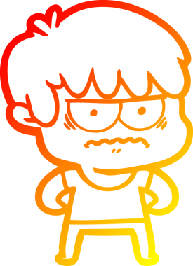 Bir insan tarafından çizilmiş kızgın çizgi film çocuğunun sıcak çizgi çizimi.