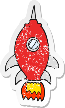 Bir insan tarafından çizilmiş karikatür uzay gemisinin gerilimli çıkartması.