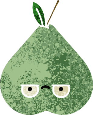 Bir insan tarafından çizilmiş yeşil bir armutun retro çizim tarzı karikatürü