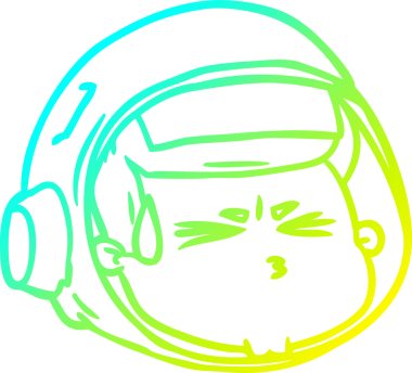 Bir insan tarafından çizilmiş soğuk gradyan çizgi çizimi stresli astronot yüzü