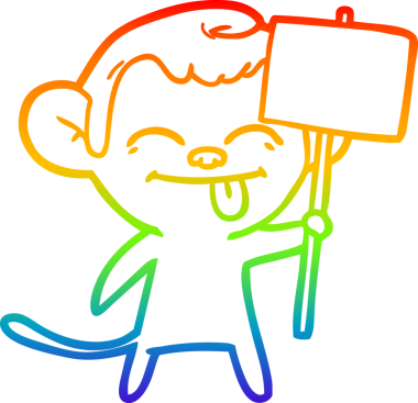 Gökkuşağı gradyan çizgisi bir insan tarafından çizilmiş afiş ile komik bir çizgi maymun çizimi