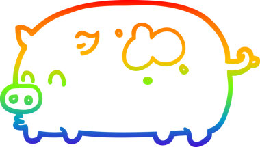 Gökkuşağı gradyan çizimi. Bir insan tarafından çizilmiş şirin bir domuz çizgi filmi.