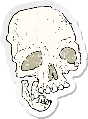 Bir insan tarafından çizilmiş eski ve ürkütücü bir kafatası karikatürünün gerilimli yapıştırması.