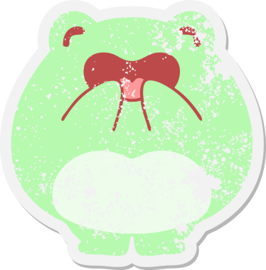 Bir insan tarafından çizilmiş gülen kurbağa grunge çıkartması.