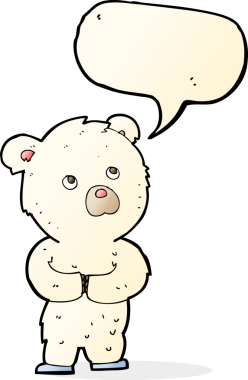 bir insan tarafından çizilmiş konuşma balonlu kutup ayısı yavrusu.