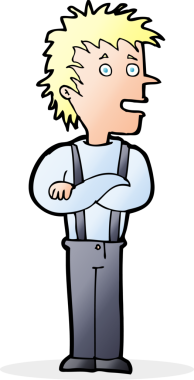 Bir insan tarafından çizilmiş kolları katlanmış çizgi film çocuğu.