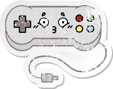 Bir insan tarafından çizilmiş sevimli bir çizgi film oyun denetleyicisinin sıkıntılı çıkartması