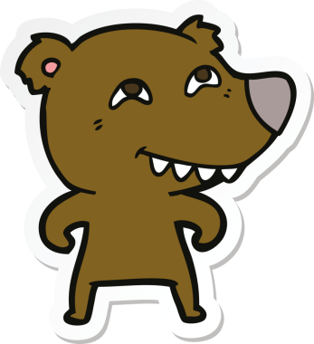 Bir insan tarafından çizilmiş dişleri gösteren bir çizgi film ayısının çıkartması.