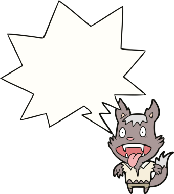 Bir insan tarafından çizilmiş konuşma balonlu cadılar bayramı kurt adam çizgi filmi.