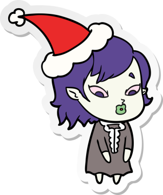 Bir insan tarafından çizilmiş Noel Baba şapkası takan vampir bir kızın çizdiği el yazısı.