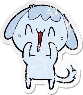 Bir insan tarafından çizilmiş, gülen bir köpeğin dertli çıkartması.