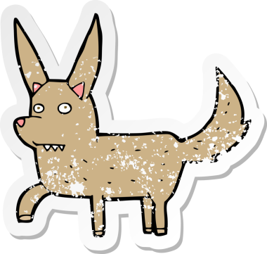 Bir insan tarafından çizilmiş vahşi bir köpeğin gerilimli çıkartması.