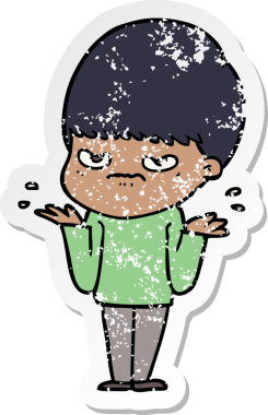 Bir insan tarafından çizilmiş kızgın bir çizgi film çocuğunun sıkıntılı çıkartması.