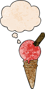 Bir insan tarafından çizilmiş grunge desenli düşünce baloncuklu çizgi film dondurması.