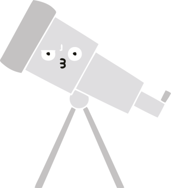 Bir insan tarafından çizilmiş düz renkli bir teleskop karikatürü