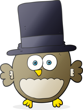 Bir insan tarafından çizilmiş silindir şapkalı baykuş çizimi.