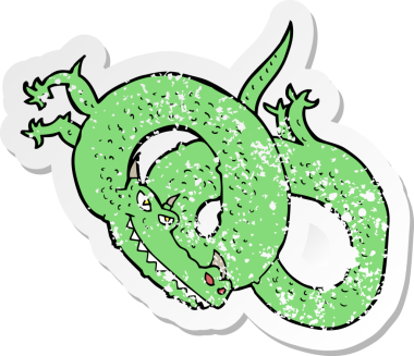 Bir insan tarafından çizilmiş bir ejderhanın gerilmiş çıkartması.