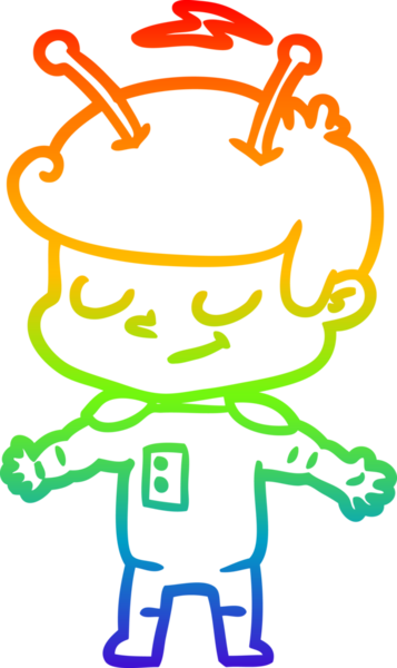 Gökkuşağı gradyan çizimi bir insan tarafından çizilmiş dost bir uzay adamının çizimi