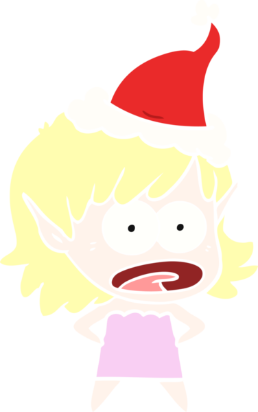 Bir insan tarafından çizilmiş Noel Baba şapkası giyen şok olmuş bir elf kızının el resmi.