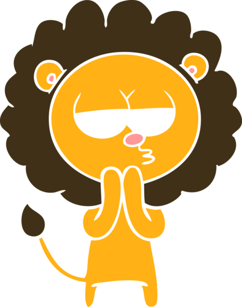 Bir insan tarafından çizilmiş düz renkli çizgi film aslanı