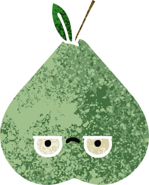 Bir insan tarafından çizilmiş yeşil bir armutun retro çizim tarzı karikatürü