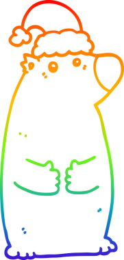 Gökkuşağı gradyan çizgisi bir insan tarafından çizilmiş Noel şapkası giyen bir ayının çizimi