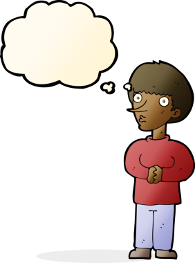 Bir insan tarafından çizilmiş düşünce baloncuğu olan sinirli bir adam.